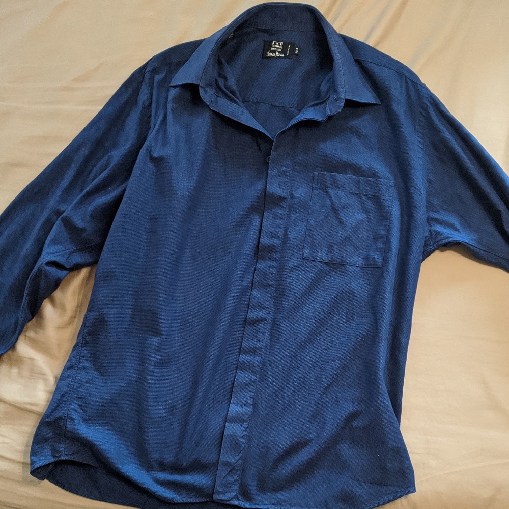 Ike Behar Size L 16.5 L/S Shirt Button Front Blue